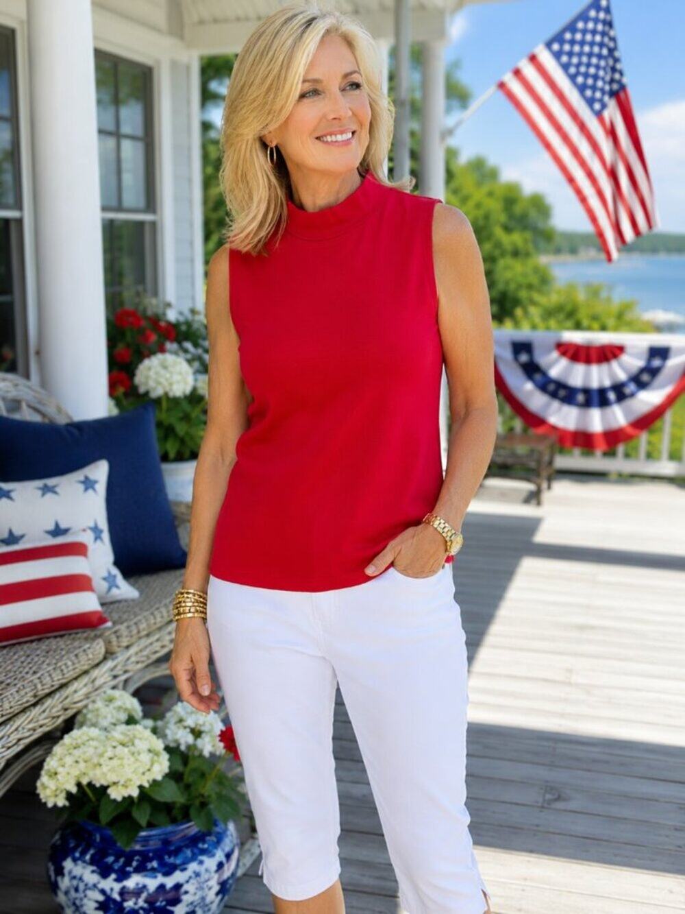 Draper’s & Damon’s Petite Large Red Mock Neck Sleeveless Quiet Lux Capsule